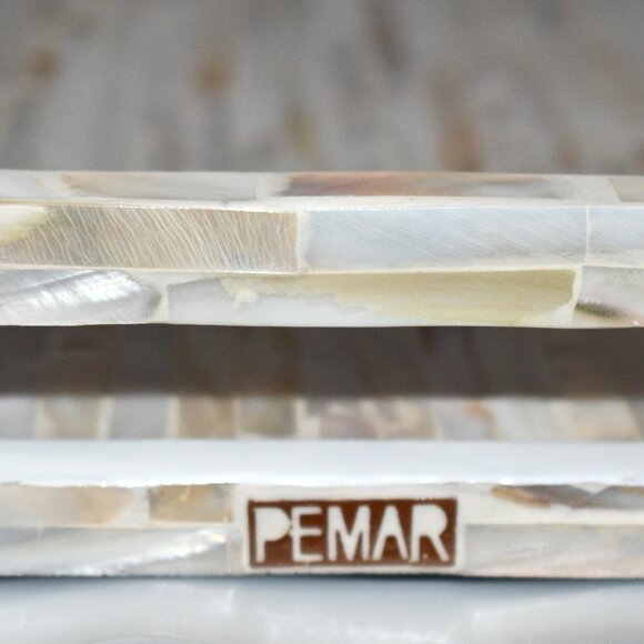 PEMAR Extra Large 20" Square Mother of Pearl Ottoman Tray with Insert Handles – - Picture 2 of 8